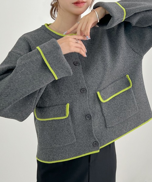 Futier land(フューティアランド)の「配色クルーネックカーディガン(カーディガン/ボレロ・レディース・ブラウン/チャコールグレー/アイボリー・FREE)」の7枚目の写真