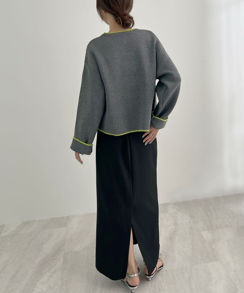 Futier land(フューティアランド)の「配色クルーネックカーディガン(カーディガン/ボレロ・レディース・ブラウン/チャコールグレー/アイボリー・FREE)」の9枚目の写真