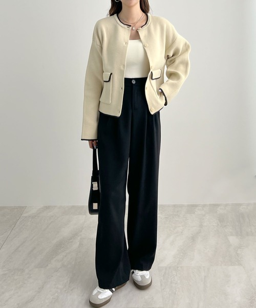 Futier land(フューティアランド)の「配色クルーネックカーディガン(カーディガン/ボレロ・レディース・ブラウン/チャコールグレー/アイボリー・FREE)」の13枚目の写真