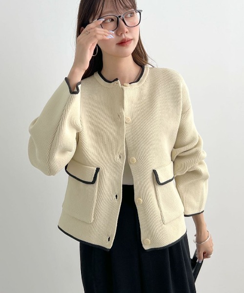 Futier land(フューティアランド)の「配色クルーネックカーディガン(カーディガン/ボレロ・レディース・ブラウン/チャコールグレー/アイボリー・FREE)」の14枚目の写真