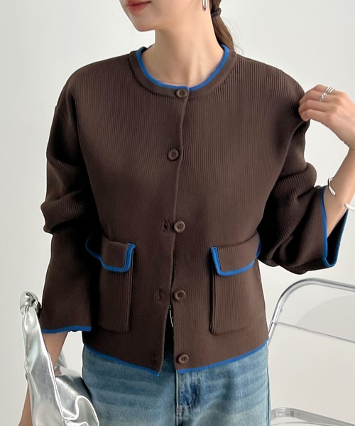 Futier land(フューティアランド)の「配色クルーネックカーディガン(カーディガン/ボレロ・レディース・ブラウン/チャコールグレー/アイボリー・FREE)」の17枚目の写真