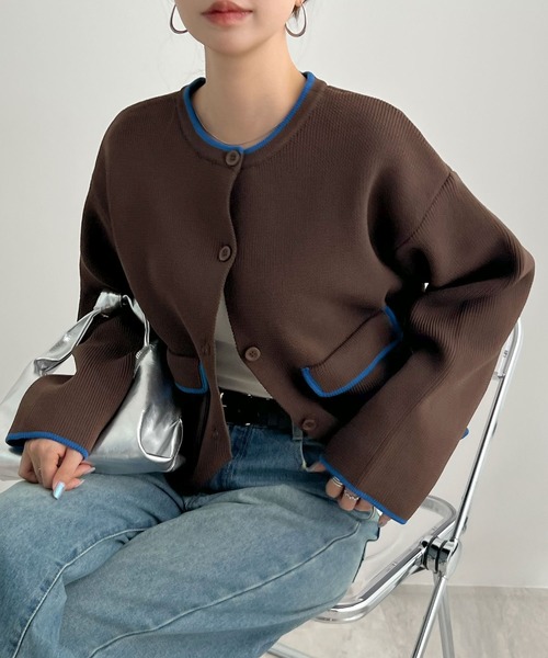 Futier land(フューティアランド)の「配色クルーネックカーディガン(カーディガン/ボレロ・レディース・ブラウン/チャコールグレー/アイボリー・FREE)」の19枚目の写真