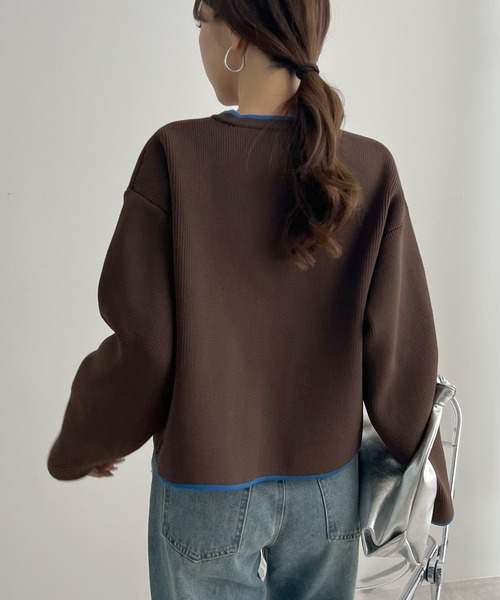 Futier land(フューティアランド)の「配色クルーネックカーディガン(カーディガン/ボレロ・レディース・ブラウン/チャコールグレー/アイボリー・FREE)」の20枚目の写真