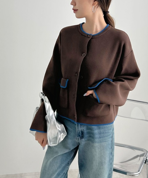 Futier land(フューティアランド)の「配色クルーネックカーディガン(カーディガン/ボレロ・レディース・ブラウン/チャコールグレー/アイボリー・FREE)」の21枚目の写真