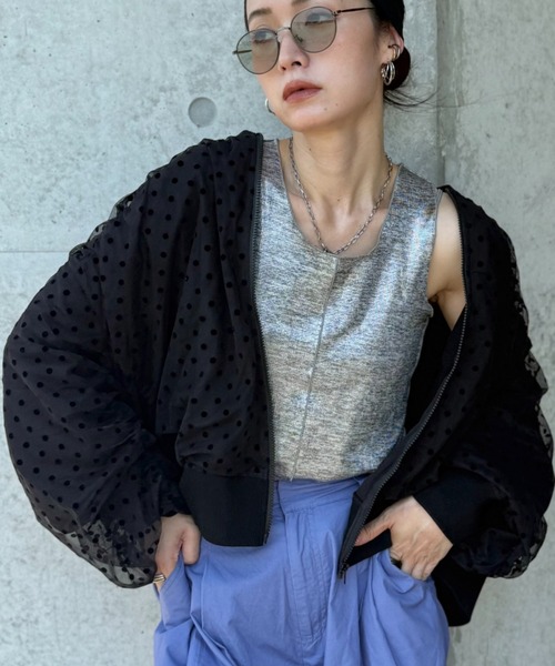 deux amour（ドゥーザムール）の「ドットシアーブルゾン（ブルゾン・レディース・ブラック/ベージュ/グレー・M～Ｌ）」の2枚目の写真