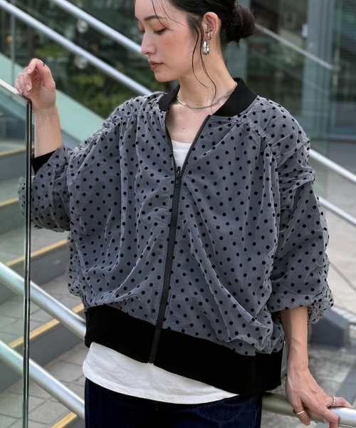 deux amour（ドゥーザムール）の「ドットシアーブルゾン（ブルゾン・レディース・ブラック/ベージュ/グレー・M～Ｌ）」の13枚目の写真