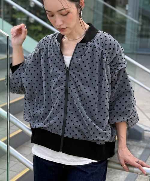 deux amour（ドゥーザムール）の「ドットシアーブルゾン（ブルゾン・レディース・ブラック/ベージュ/グレー・M～Ｌ）」の14枚目の写真