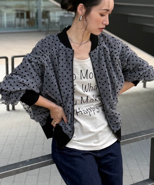 deux amour（ドゥーザムール）の「ドットシアーブルゾン（ブルゾン・レディース・ブラック/ベージュ/グレー・M～Ｌ）」の6枚目の写真