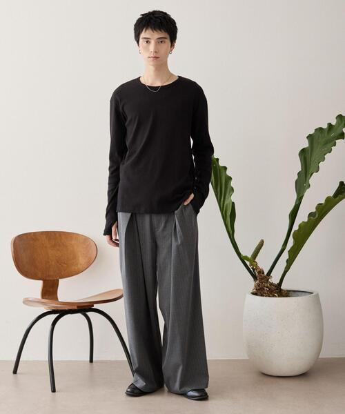 LUCY(ルーシー)の「LUCY/【25年秋冬新作】タイトフィットリブロンT(Tシャツ/カットソー・メンズ・ブラック/ホワイト/ブラウン・LARGE/MEDIUM)」の5枚目の写真