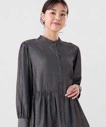 デニム風 ペプラム シャツブラウス