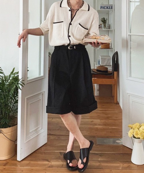 NOWLE（ノウル）の「【NOWLE】バイカラー シック サマーニット ポロシャツ（シャツ/ブラウス・メンズ・オフホワイト・MEDIUM/LARGE/X-LARGE）」の3枚目の写真