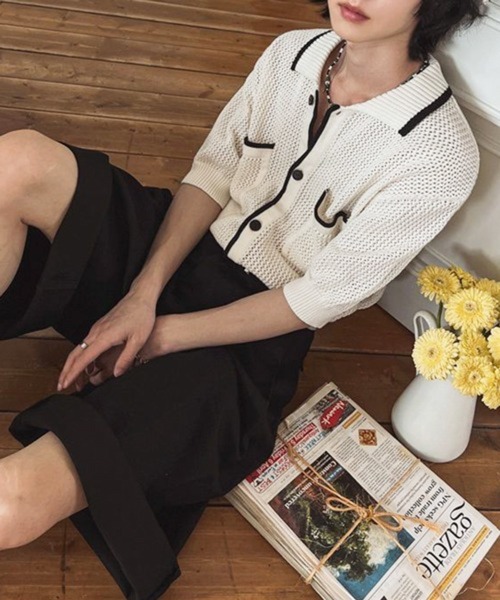 NOWLE（ノウル）の「【NOWLE】バイカラー シック サマーニット ポロシャツ（シャツ/ブラウス・メンズ・オフホワイト・MEDIUM/LARGE/X-LARGE）」の8枚目の写真
