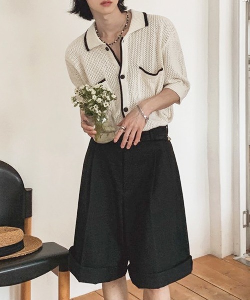 NOWLE（ノウル）の「【NOWLE】バイカラー シック サマーニット ポロシャツ（シャツ/ブラウス・メンズ・オフホワイト・MEDIUM/LARGE/X-LARGE）」の14枚目の写真