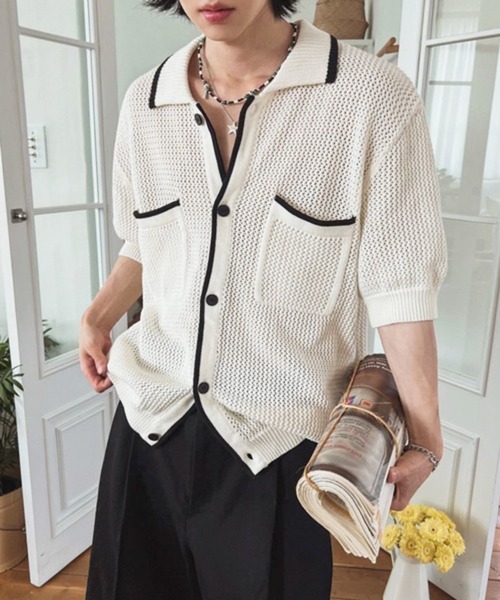 NOWLE（ノウル）の「【NOWLE】バイカラー シック サマーニット ポロシャツ（シャツ/ブラウス・メンズ・オフホワイト・MEDIUM/LARGE/X-LARGE）」の19枚目の写真