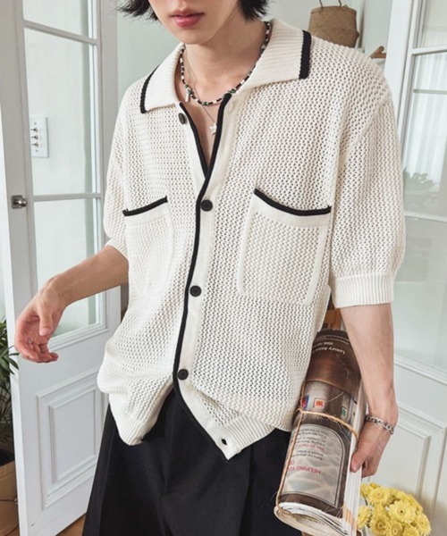 NOWLE（ノウル）の「【NOWLE】バイカラー シック サマーニット ポロシャツ（シャツ/ブラウス・メンズ・オフホワイト・MEDIUM/LARGE/X-LARGE）」の20枚目の写真