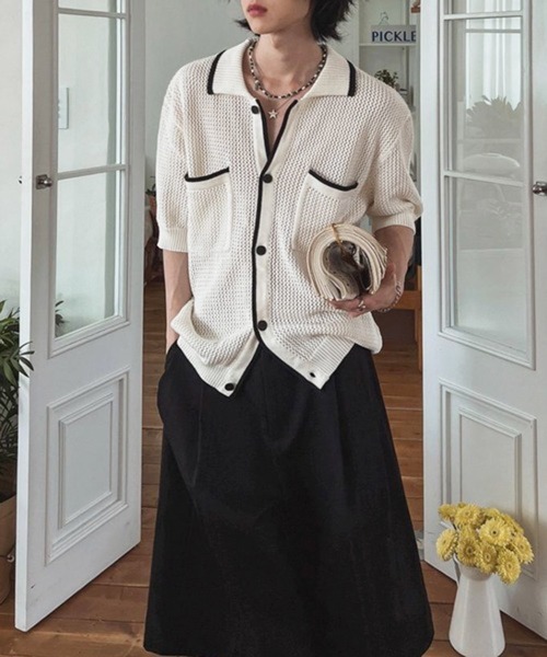 NOWLE（ノウル）の「【NOWLE】バイカラー シック サマーニット ポロシャツ（シャツ/ブラウス・メンズ・オフホワイト・MEDIUM/LARGE/X-LARGE）」の22枚目の写真