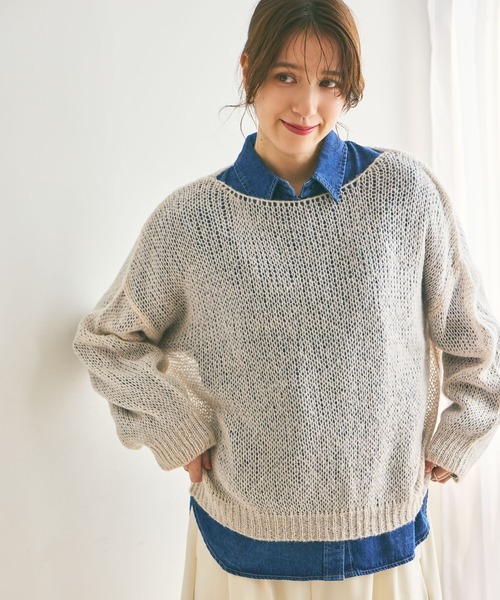 studio CLIP（スタディオクリップ）の「5ゲージモヘアタッチゆる編みプルオーバー（ニット/セーター・レディース・ライトグレー/スモーク/ブラウン・FREE）」の3枚目の写真