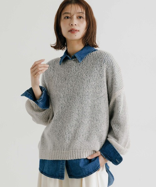 studio CLIP（スタディオクリップ）の「5ゲージモヘアタッチゆる編みプルオーバー（ニット/セーター・レディース・ライトグレー/スモーク/ブラウン・FREE）」の12枚目の写真