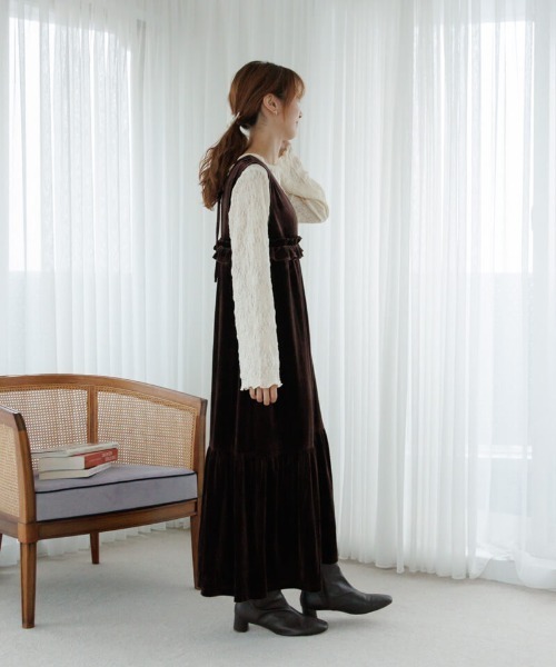 flower（フラワー）の「チャーミングベロアワンピース（ワンピース・レディース・ブラック/ブラウン・FREE）」の3枚目の写真