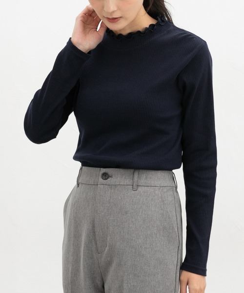 Honeys（ハニーズ）の「【ハニぽか・吸湿発熱】あったか綿衿フリルＴ（Tシャツ/カットソー・レディース・アイボリー/ブラック/ピンク/ミント/ネイビー・S/M/LL/L）」の12枚目の写真