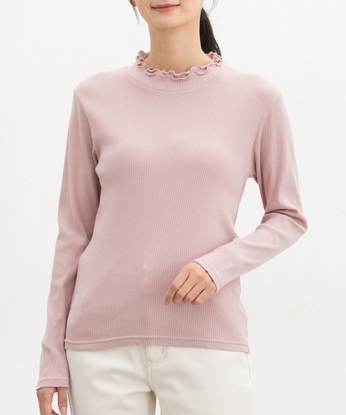 Honeys（ハニーズ）の「【ハニぽか・吸湿発熱】あったか綿衿フリルＴ（Tシャツ/カットソー・レディース・アイボリー/ブラック/ピンク/ミント/ネイビー・S/M/LL/L）」の14枚目の写真