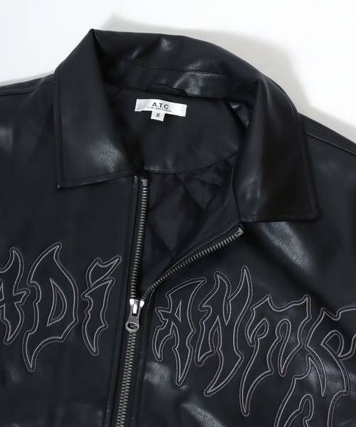 セール】グランジテイストなトライバルロゴ刺繍 フェイクレザー