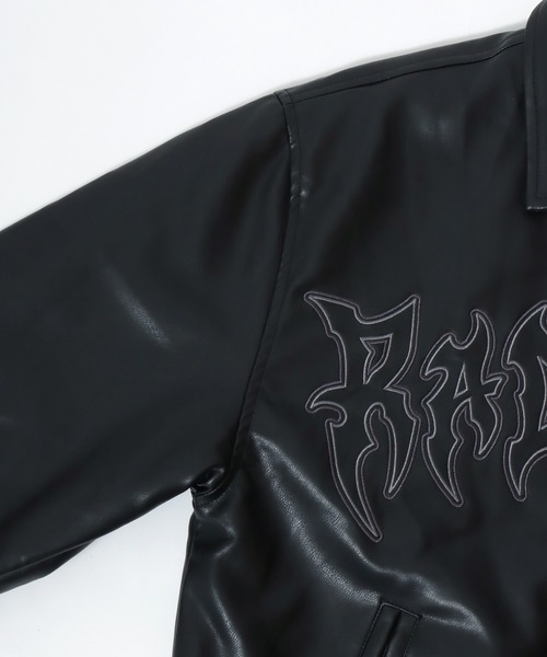 セール】グランジテイストなトライバルロゴ刺繍 フェイクレザー
