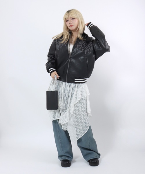 セール】グランジテイストなトライバルロゴ刺繍 フェイクレザー