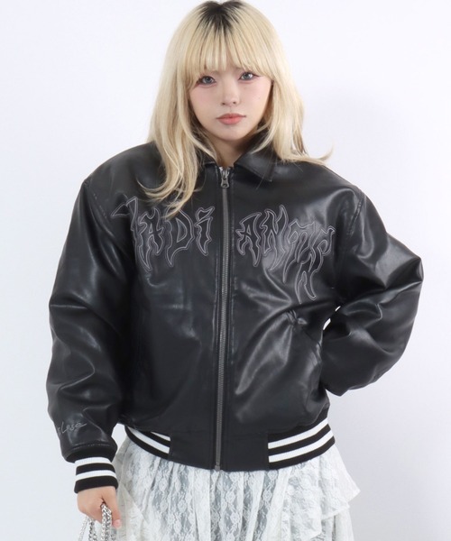 セール】グランジテイストなトライバルロゴ刺繍 フェイクレザー