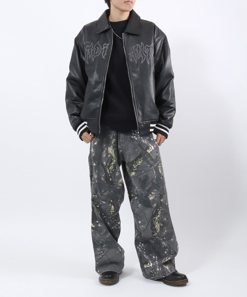 セール】グランジテイストなトライバルロゴ刺繍 フェイクレザー