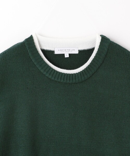 A DAY IN THE LIFE UNITED ARROWS（アデイインザライフユナイテッドアローズ）の「フェイクレイヤード クルーネックニット -ハンドウォッシャブル- ＜A DAY IN THE LIFE＞（ニット/セーター・メンズ・ダークグリーン/ブラック/モカ・M/L/S）」の5枚目の写真