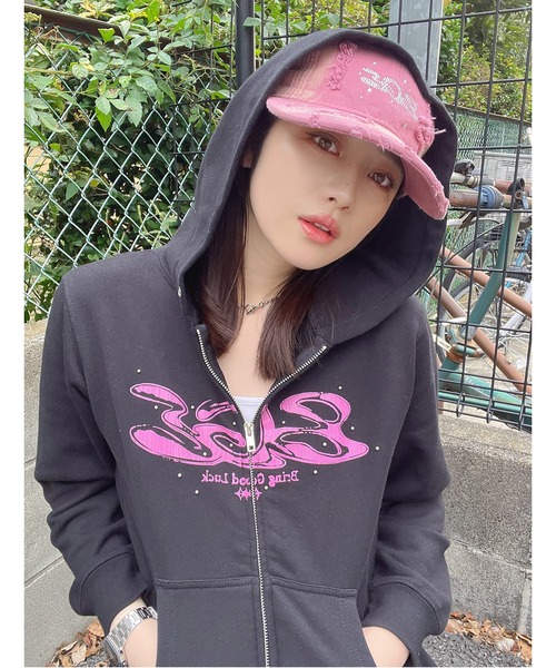BGL（ビージーエル）の「CRACK LOGO ZIP PARKA / クラックロゴ / ストリート / スタッズ / Y2K　ジップパーカー（パーカー・レディース・ネイビー/ブラック/グレー・S/M/L/FREE）」の5枚目の写真