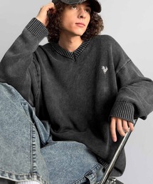 Classical Origin（クラシカルオリジン）の「【Classical Origin】「自分ウケ最強。」綿100％刺繍入りピグメント加工オーバーサイズVネックセーター／Pigment-Dyed 100% Cotton Embroidered V-Neck Sweater（ニット/セーター・メンズ）」