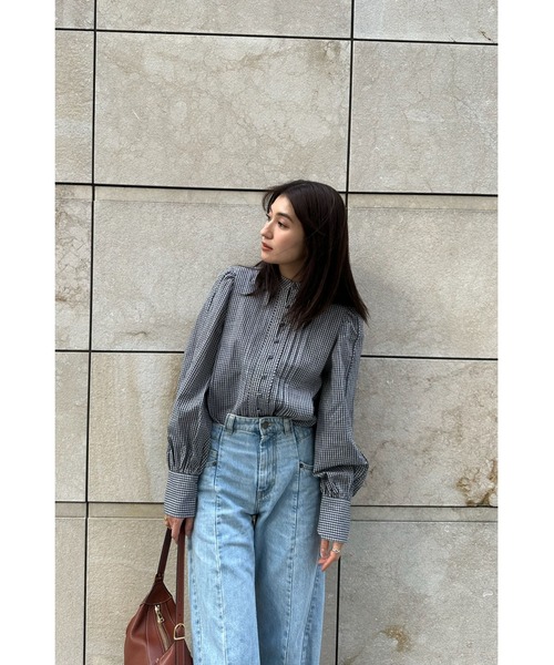 YOOU(ユー)の「ピンタックブラウス/ギンガムチェック × ボリュームスリーブデザイン(シャツ/ブラウス・レディース・ブラック/ネイビー/ホワイト・FREE)」の11枚目の写真