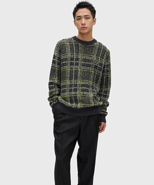 FRED PERRY フレッドペリー タータンチェック ニット 長袖 M 秋冬 セール】Brushed Tartan Jumper／起毛タータンチェックニット（ニット