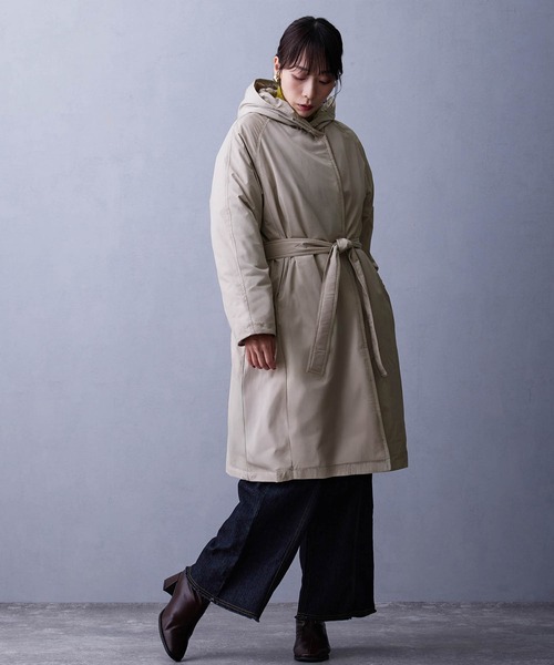 NICOLE white（ニコルホワイト）の「ダウンフードコート（ダウンジャケット/コート・レディース・グリーン/チャコール/ベージュ・FREE）」の4枚目の写真