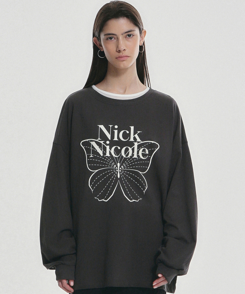 NICK&NICOLE(ニックアンドニコール)の「BUTTERFLY SIGNATURE LS TOP_CHARCOAL CREAM(Tシャツ/カットソー・レディース・その他・FREE)」の1枚目の写真