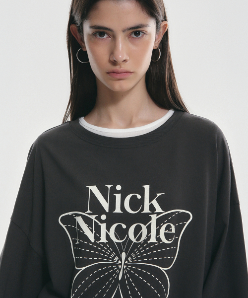 NICK&NICOLE(ニックアンドニコール)の「BUTTERFLY SIGNATURE LS TOP_CHARCOAL CREAM(Tシャツ/カットソー・レディース・その他・FREE)」の2枚目の写真