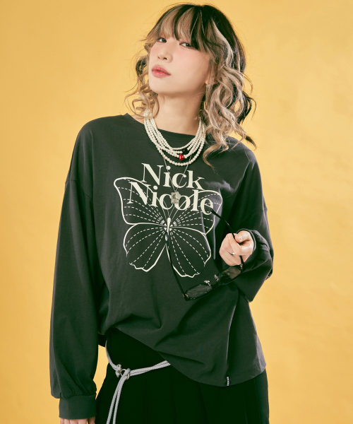 NICK&NICOLE(ニックアンドニコール)の「BUTTERFLY SIGNATURE LS TOP_CHARCOAL CREAM(Tシャツ/カットソー・レディース・その他・FREE)」の4枚目の写真