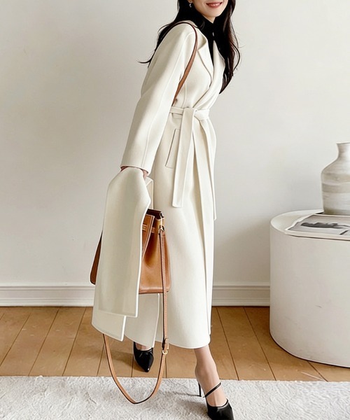 セール】ウエストベルト付きパフスリーブコート（チェスターコート