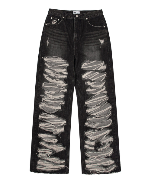 ROCKCAKE(ロックケーキ)の「Pia Damage Wide Jeans - Beige Black(デニムパンツ・レディース・その他・SMALL/X-SMALL)」の2枚目の写真