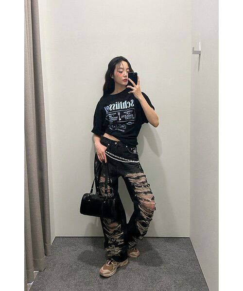 ROCKCAKE(ロックケーキ)の「Pia Damage Wide Jeans - Beige Black(デニムパンツ・レディース・その他・SMALL/X-SMALL)」の10枚目の写真