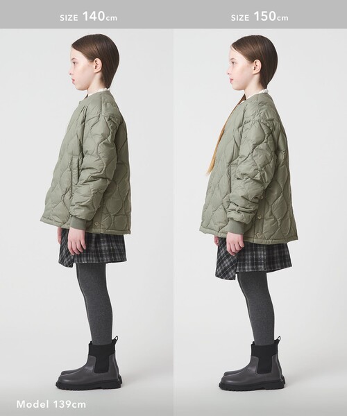 green label relaxing（グリーンレーベルリラクシング）の「【別注】＜TAION＞ノーカラー ダウン / キッズ  140cm-150cm（ダウンジャケット/コート・キッズ・ブラック/オリーブ・150cm/140cm）」の8枚目の写真