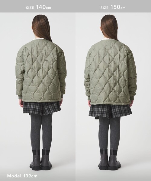 green label relaxing（グリーンレーベルリラクシング）の「【別注】＜TAION＞ノーカラー ダウン / キッズ  140cm-150cm（ダウンジャケット/コート・キッズ・ブラック/オリーブ・150cm/140cm）」の9枚目の写真