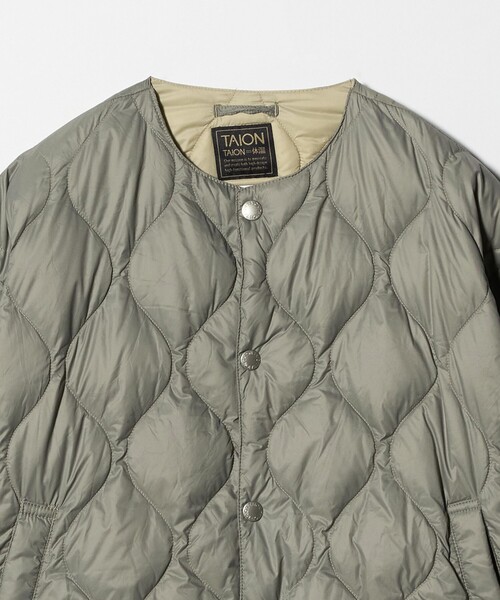 green label relaxing（グリーンレーベルリラクシング）の「【別注】＜TAION＞ノーカラー ダウン / キッズ  140cm-150cm（ダウンジャケット/コート・キッズ・ブラック/オリーブ・150cm/140cm）」の12枚目の写真