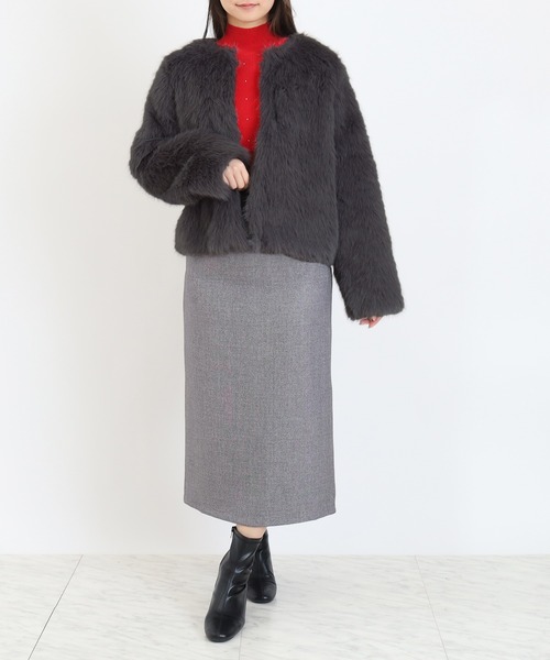 TRUDEA（トルディア）の「ノーカラーファージャケット（ノーカラージャケット・レディース・チャコールグレー/ブラウン・MEDIUM）」の10枚目の写真