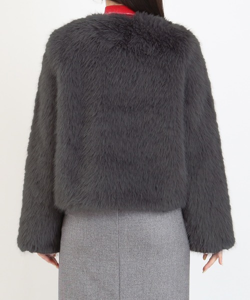 TRUDEA（トルディア）の「ノーカラーファージャケット（ノーカラージャケット・レディース・チャコールグレー/ブラウン・MEDIUM）」の13枚目の写真