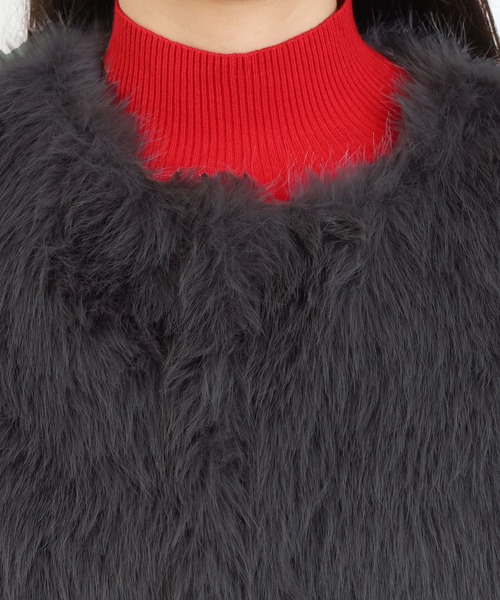 TRUDEA（トルディア）の「ノーカラーファージャケット（ノーカラージャケット・レディース・チャコールグレー/ブラウン・MEDIUM）」の14枚目の写真