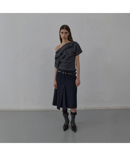 LCDC TM(エルシーディーシーティーエム)の「STRIPED TAILORED MIDI SKIRT (DARK NAVY)(スカート・レディース・その他・SMALL/MEDIUM)」の1枚目の写真