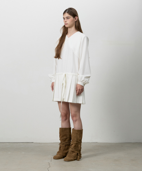 THREE TO EIGHTY(スリートゥエイティー)の「PLEATS RIBBON DRESS WHITE(ワンピース・レディース・その他・FREE)」の2枚目の写真